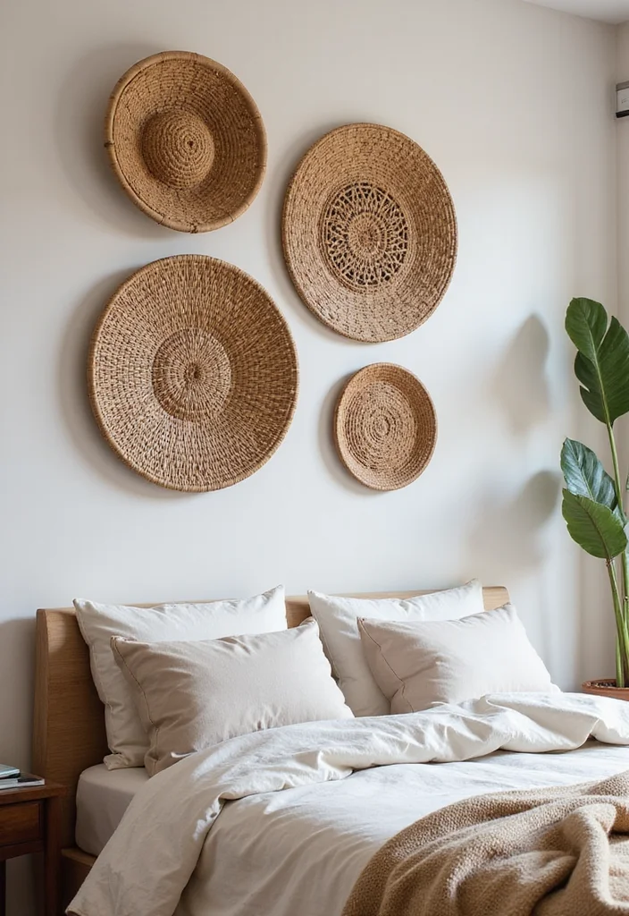 12 Rattan Bedroom Ideas for Warm Natural Texture - 12. Rattan-Inspired Artwork