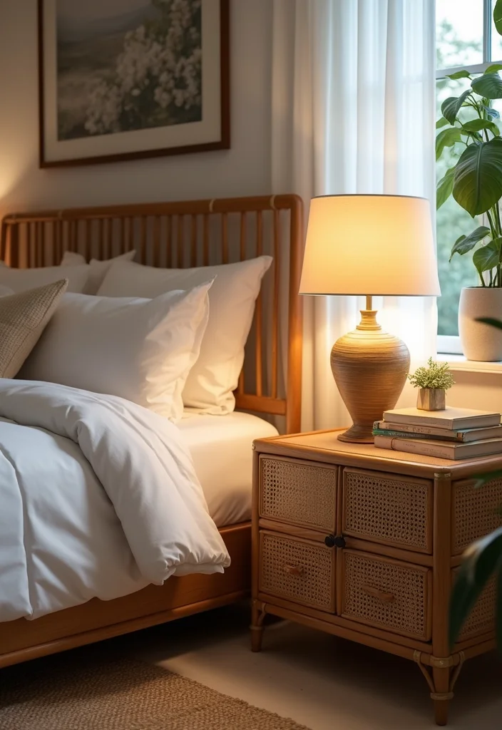 12 Rattan Bedroom Ideas for Warm Natural Texture - 2. Rattan Nightstands