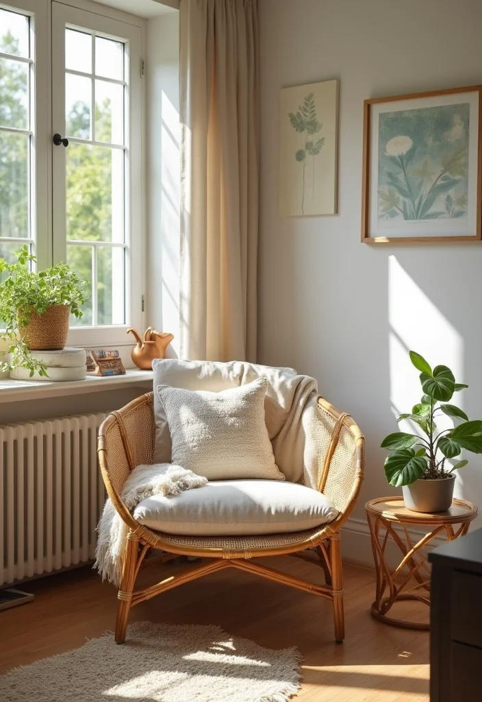 12 Rattan Bedroom Ideas for Warm Natural Texture - 3. Rattan Accent Chair