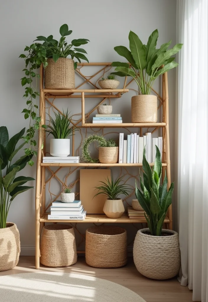 12 Rattan Bedroom Ideas for Warm Natural Texture - 5. Rattan Shelving Units