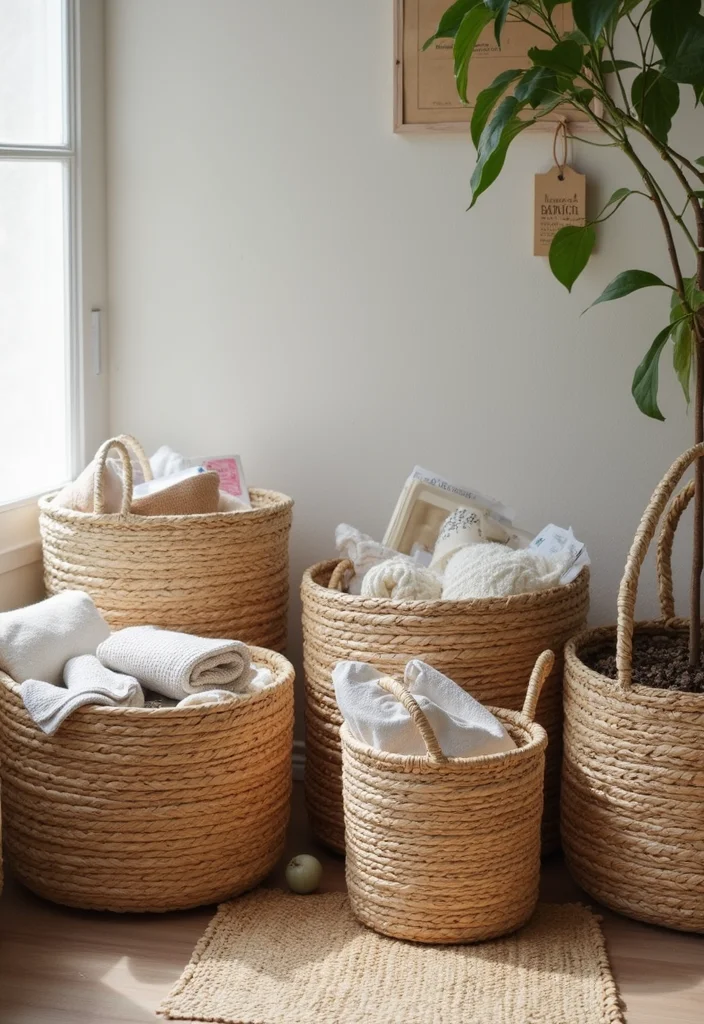 12 Rattan Bedroom Ideas for Warm Natural Texture - 6. Rattan Storage Baskets