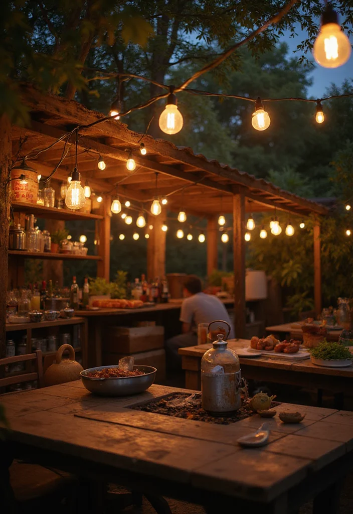 12 Simple Backyard Kitchen Ideas for Easy Outdoor Cooking - 10. Outdoor Lighting for Ambiance