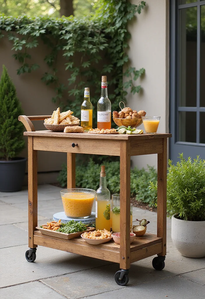 12 Simple Backyard Kitchen Ideas for Easy Outdoor Cooking - 4. Outdoor Bar Cart