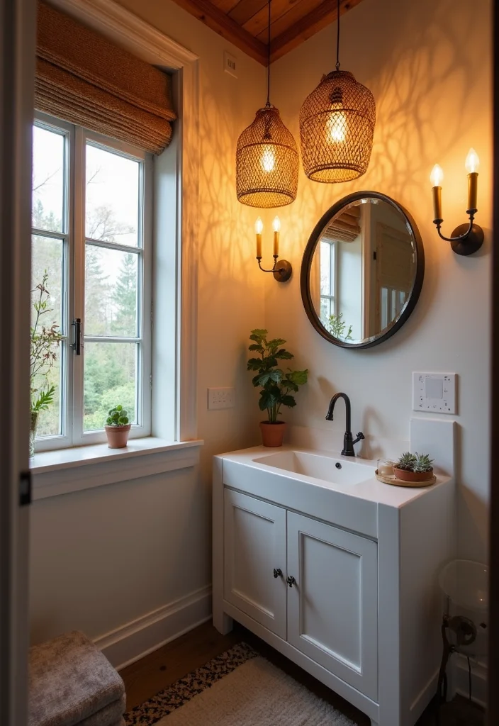 12 Small Boho Bathroom Ideas for Relaxed Artistic Style - 10. Accent Lighting for Ambiance