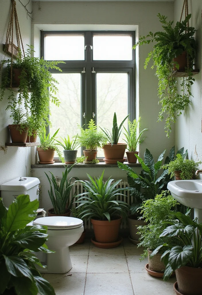12 Small Boho Bathroom Ideas for Relaxed Artistic Style - 3. Lush Greenery for Fresh Vibes