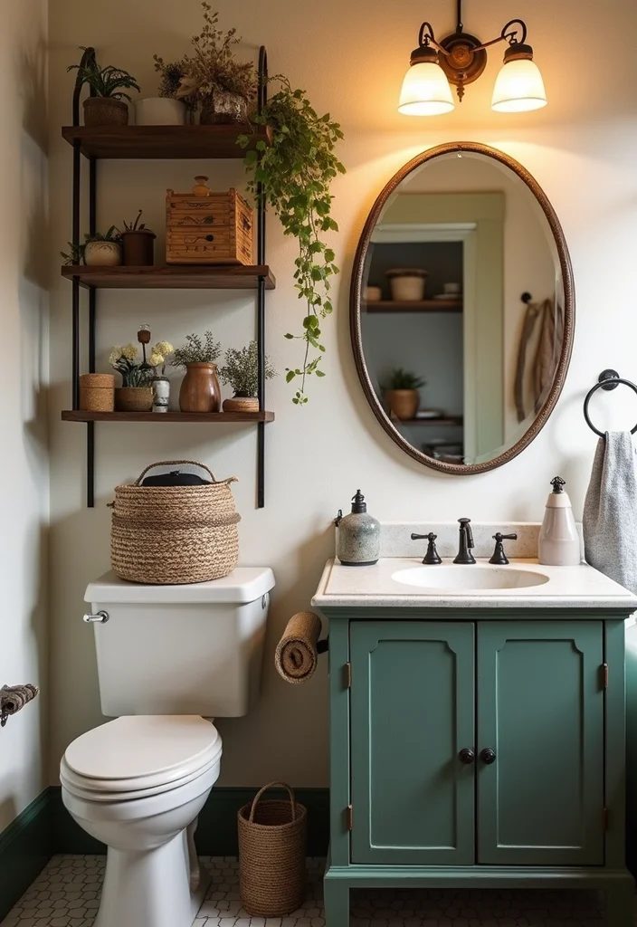 12 Small Boho Bathroom Ideas for Relaxed Artistic Style - 4. Vintage Finds and Thrifted Gems