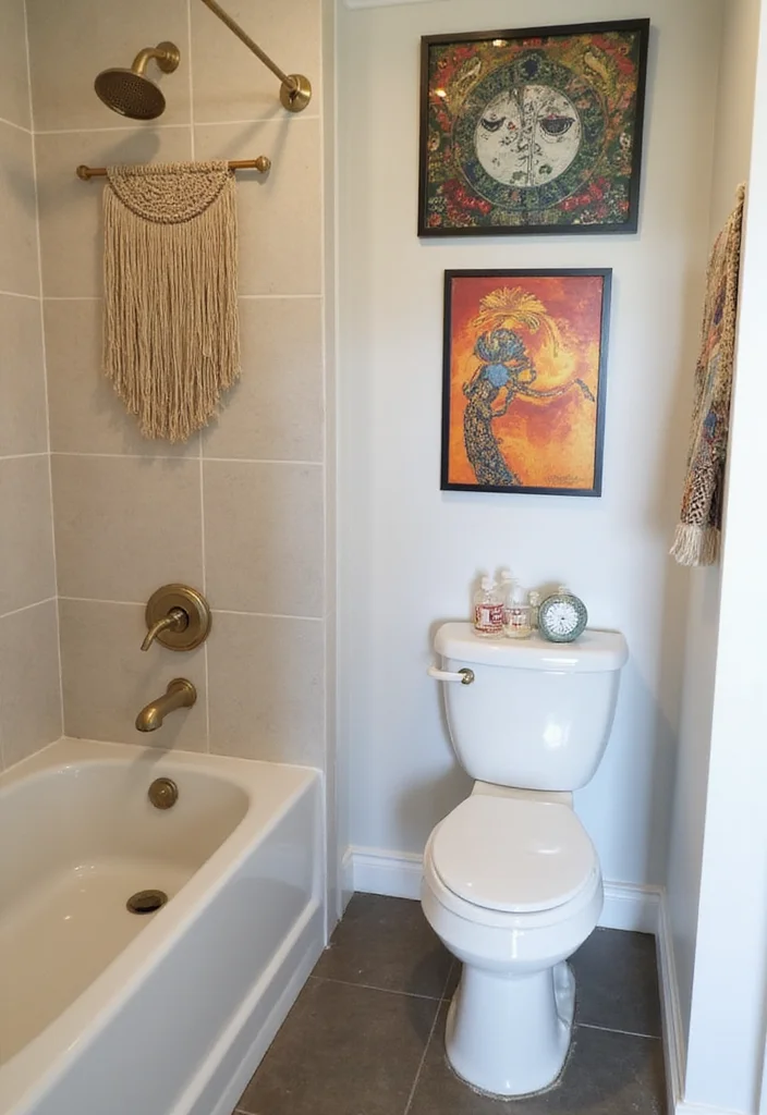 12 Small Boho Bathroom Ideas for Relaxed Artistic Style - 5. Artistic Wall Art
