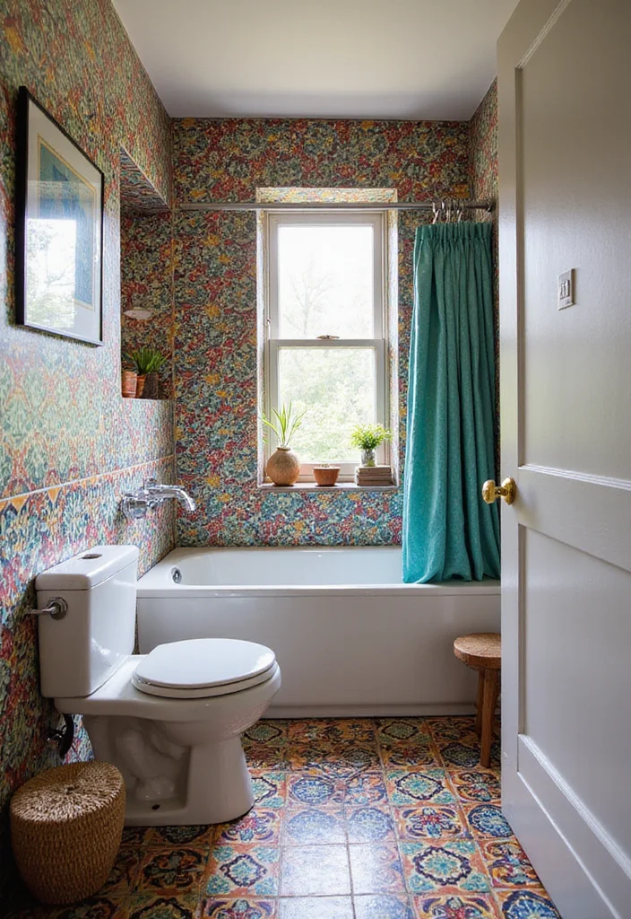 12 Small Boho Bathroom Ideas for Relaxed Artistic Style - 9. Colorful Tiles for a Splash of Fun