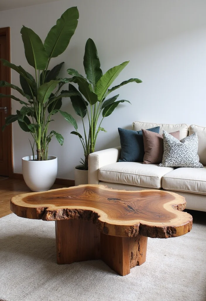 12 Wood Living Room Ideas for Natural Warm Comfort - 3. Incorporating Live Edge Wood for a Natural Touch