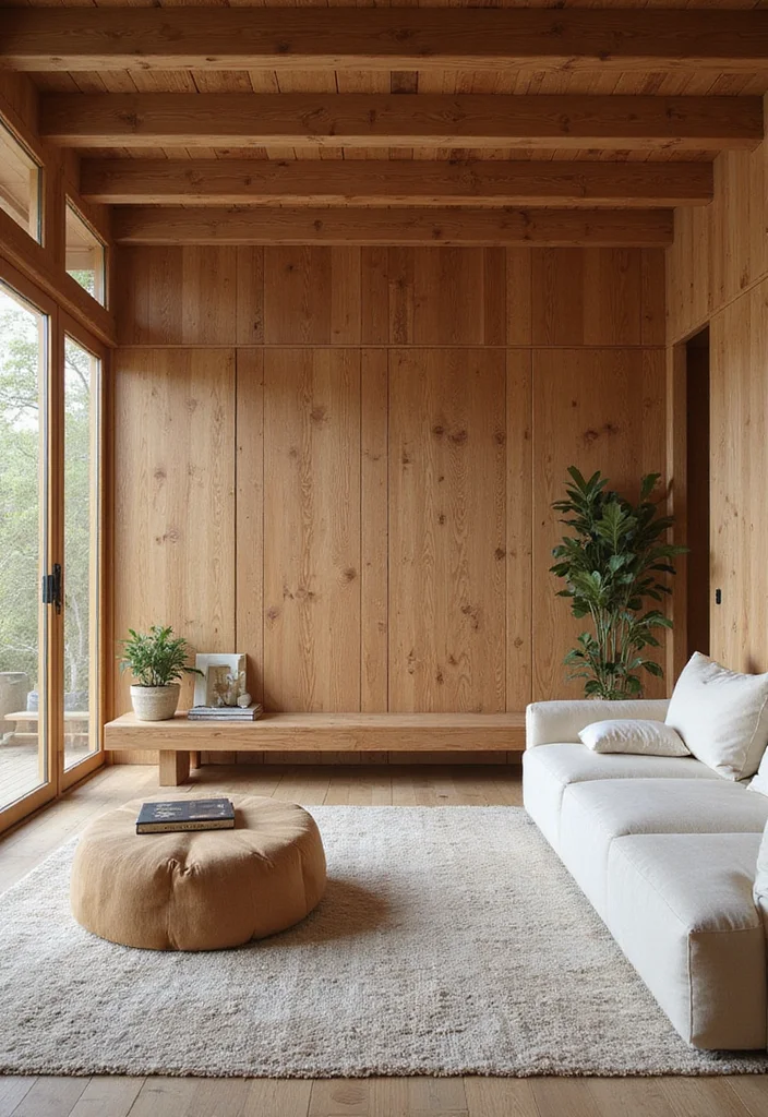 12 Wood Living Room Ideas for Natural Warm Comfort - 6. The Charm of Wood Beams and Paneling