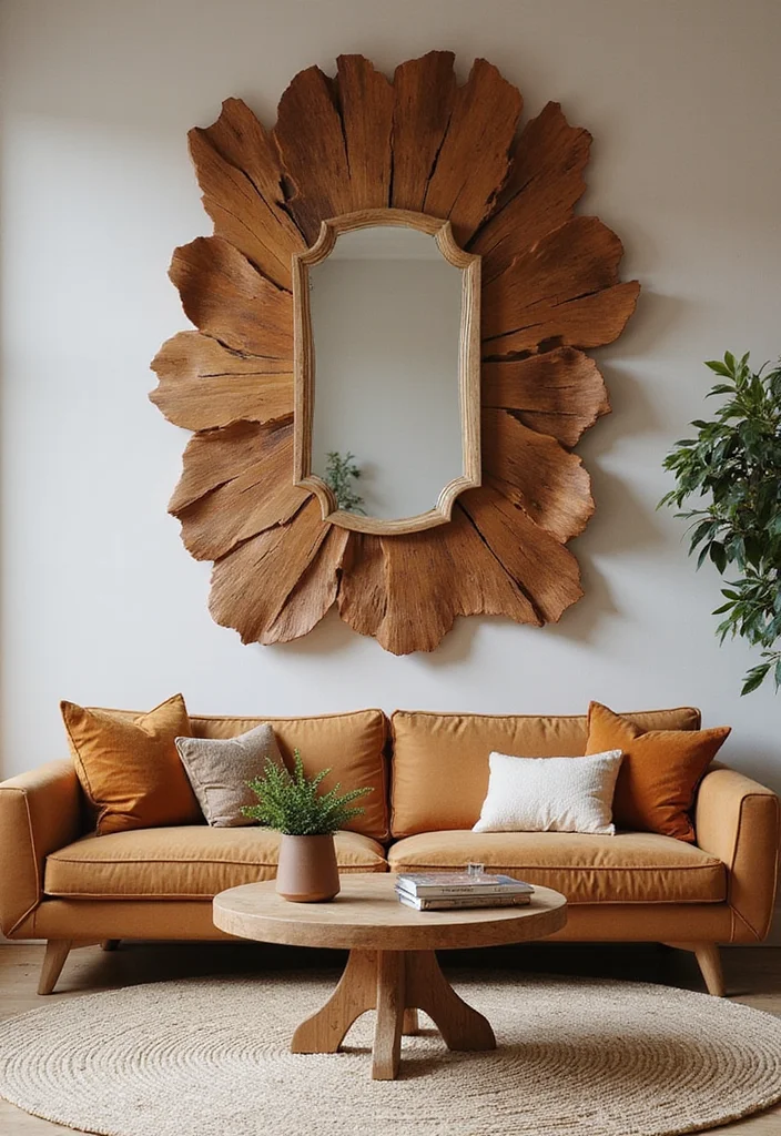 12 Wood Living Room Ideas for Natural Warm Comfort - 9. Creating a Focal Point with Wooden Art