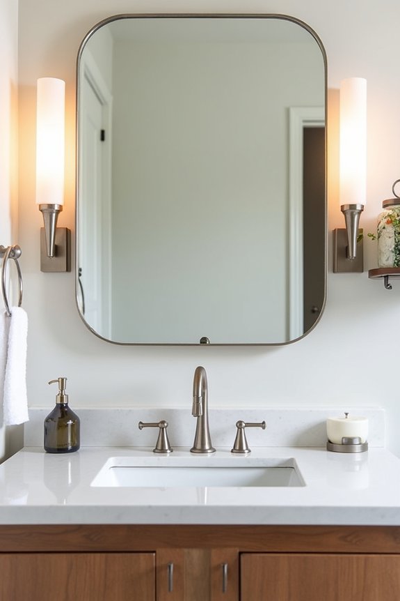 mirror soap towels aligned harmoniously