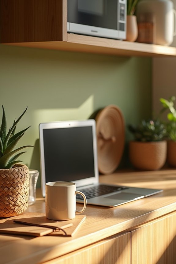warm wood desk blends seamlessly with natural finishes